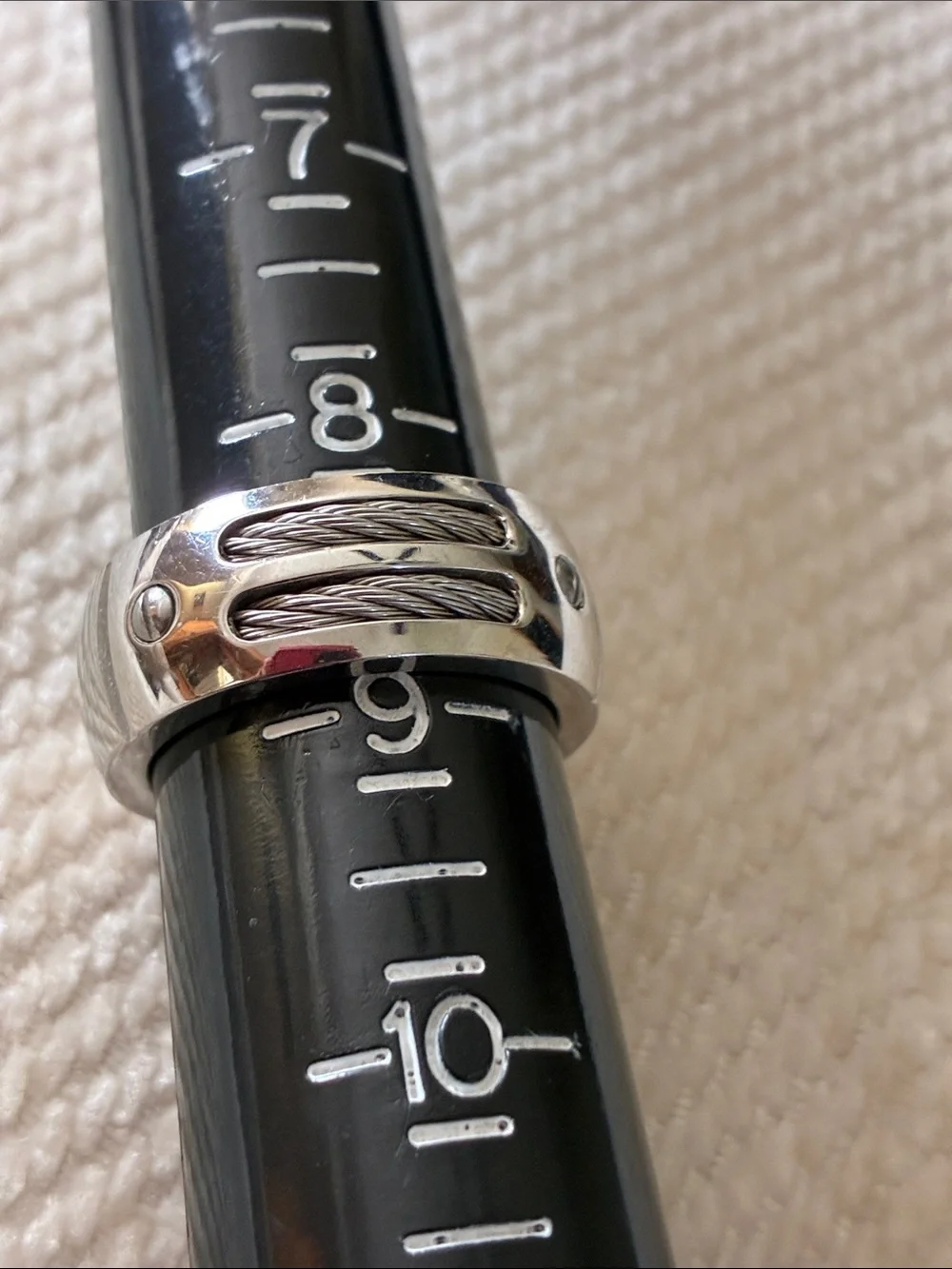 Unisex Stainless Steel Cable Accent Ring - Silver